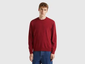 Marl red crew neck sweater in pure Merino wool - Red | Benetton