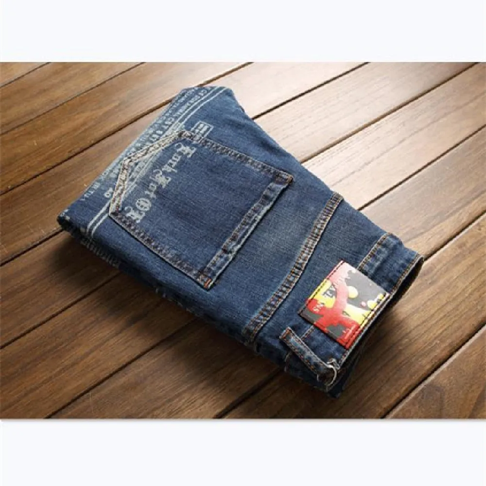 Men's Embroidery Letter Printed Grinding Elastic Casual Skinny Jeans Pants