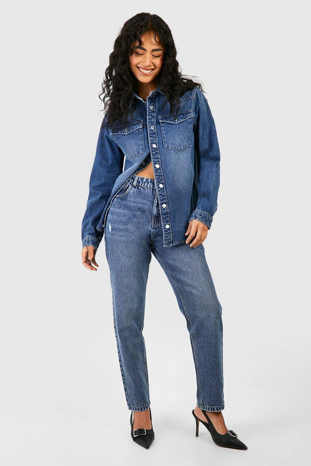 Mid Blue Wash Mom Jeans