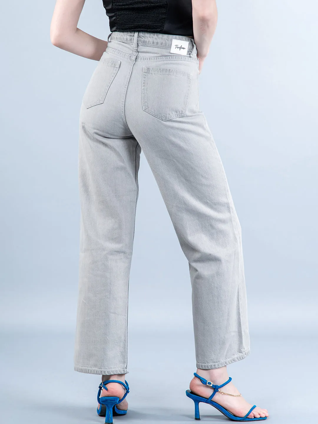 Midnight Grey Straight Flared-fit Jeans For Women