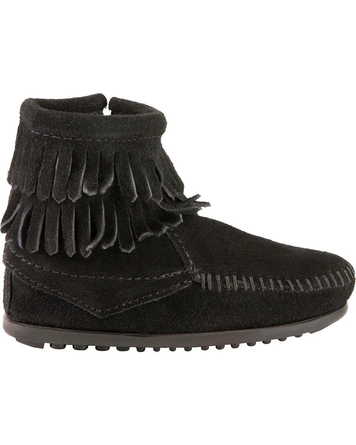 Minnetonka Girls' Double Fringe Side-Zip Moccasin Boot