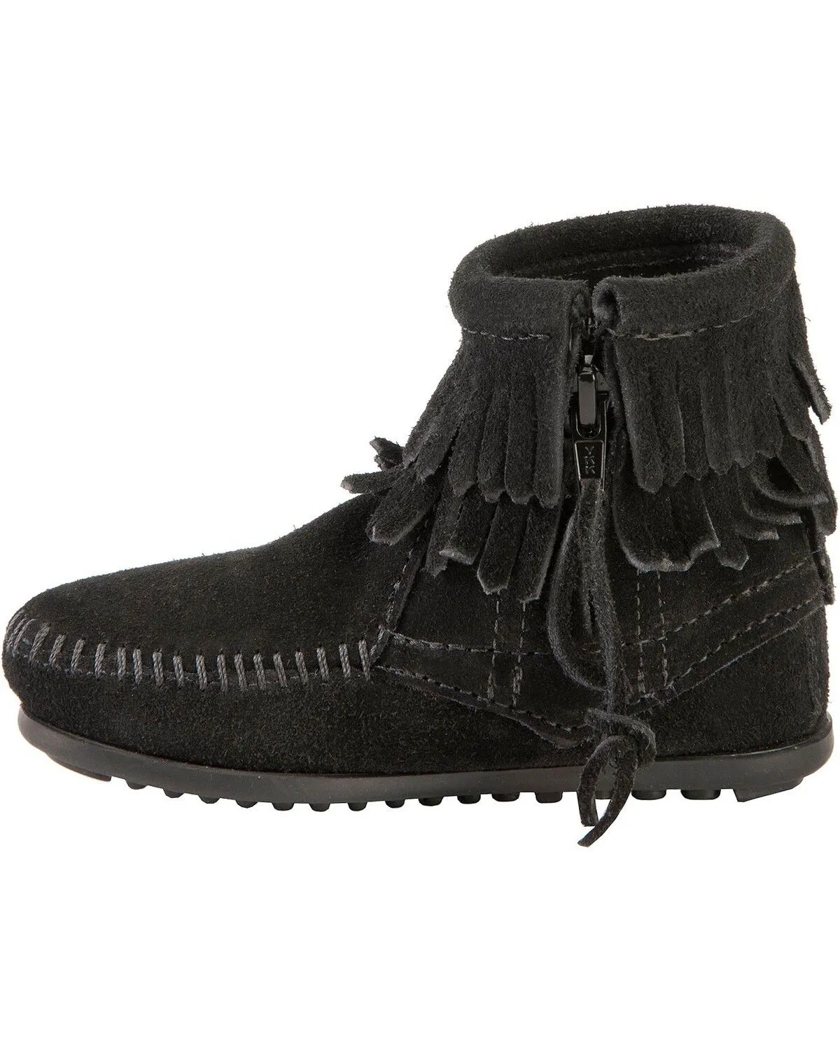 Minnetonka Girls' Double Fringe Side-Zip Moccasin Boot