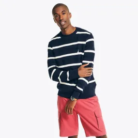 Nautica Men's Navtech Textured Striped Crewneck Sweater Navy