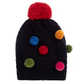 Navy Blue Wool Pom-Pom Hat