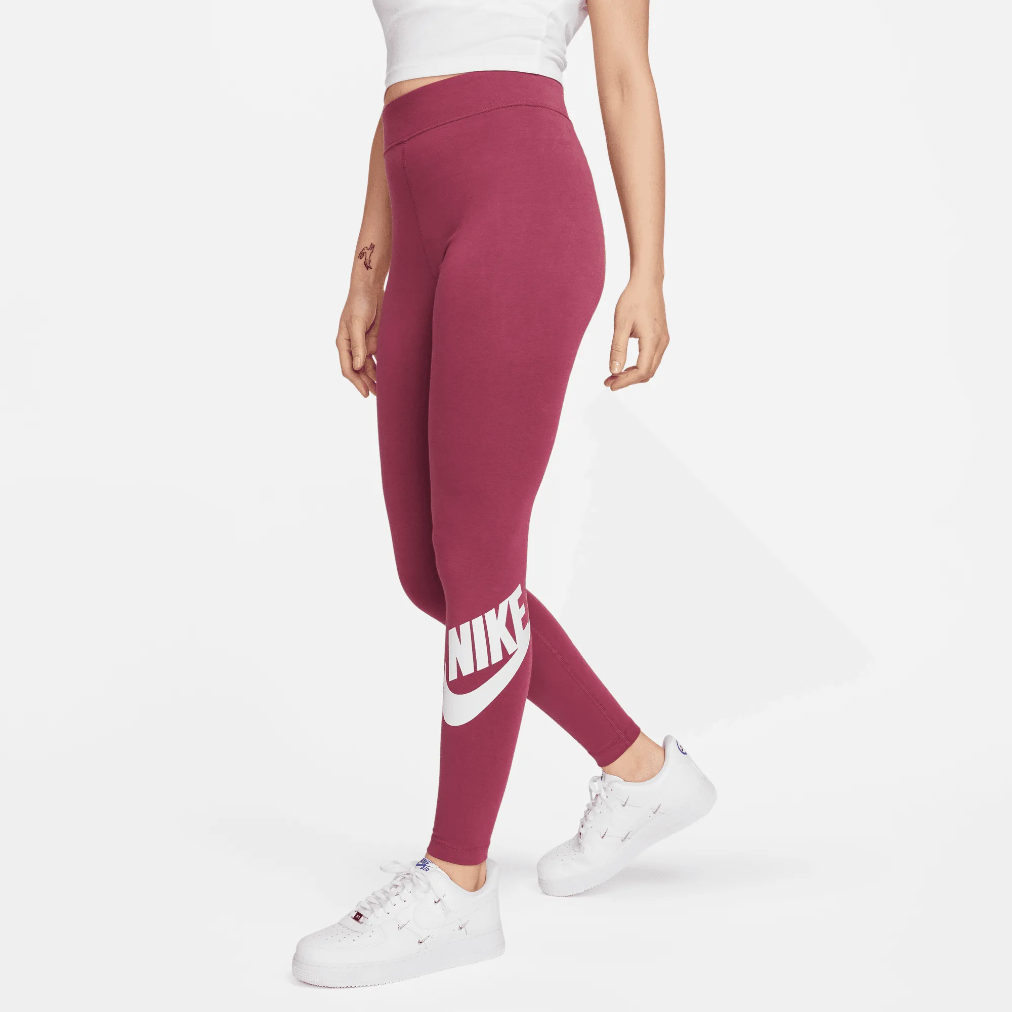 Nike Sportswear Women's Essential High-Waisted Red Logo Leggings