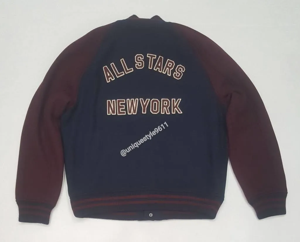 Nwt Polo Ralph Lauren Burgundy/Navy 'P' Allstars New York Wool Jacket