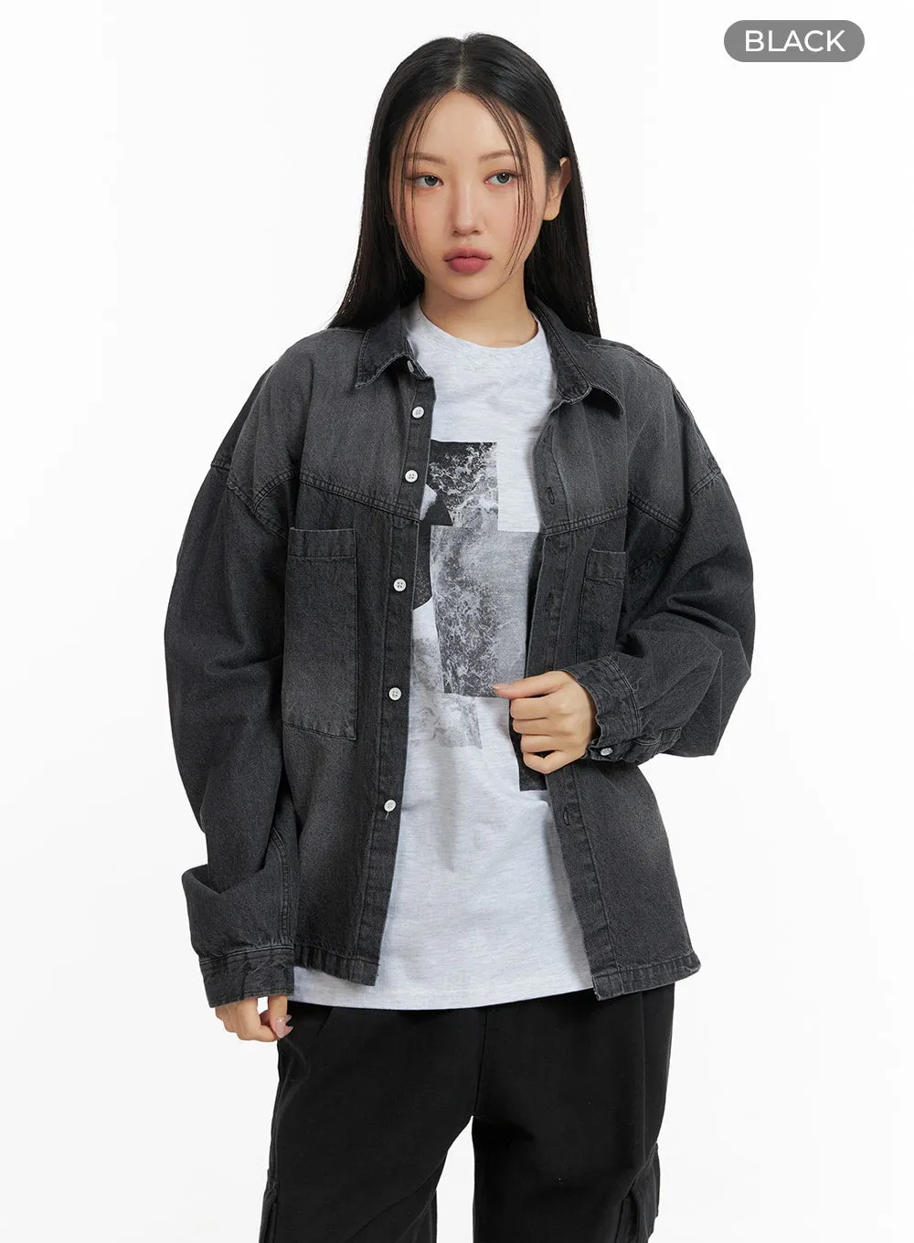 Oversized Denim Pocket Blouse CM419