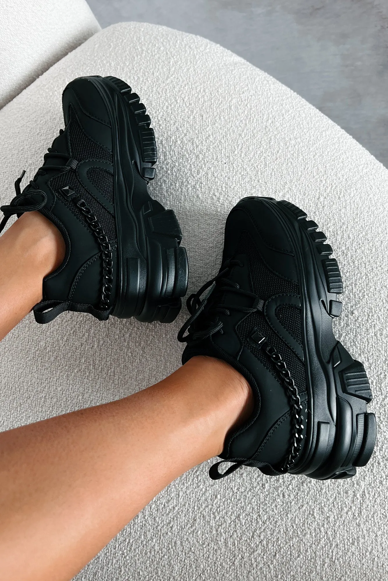 Paola Chain Detail Chunky Platform Sneaker (Black)