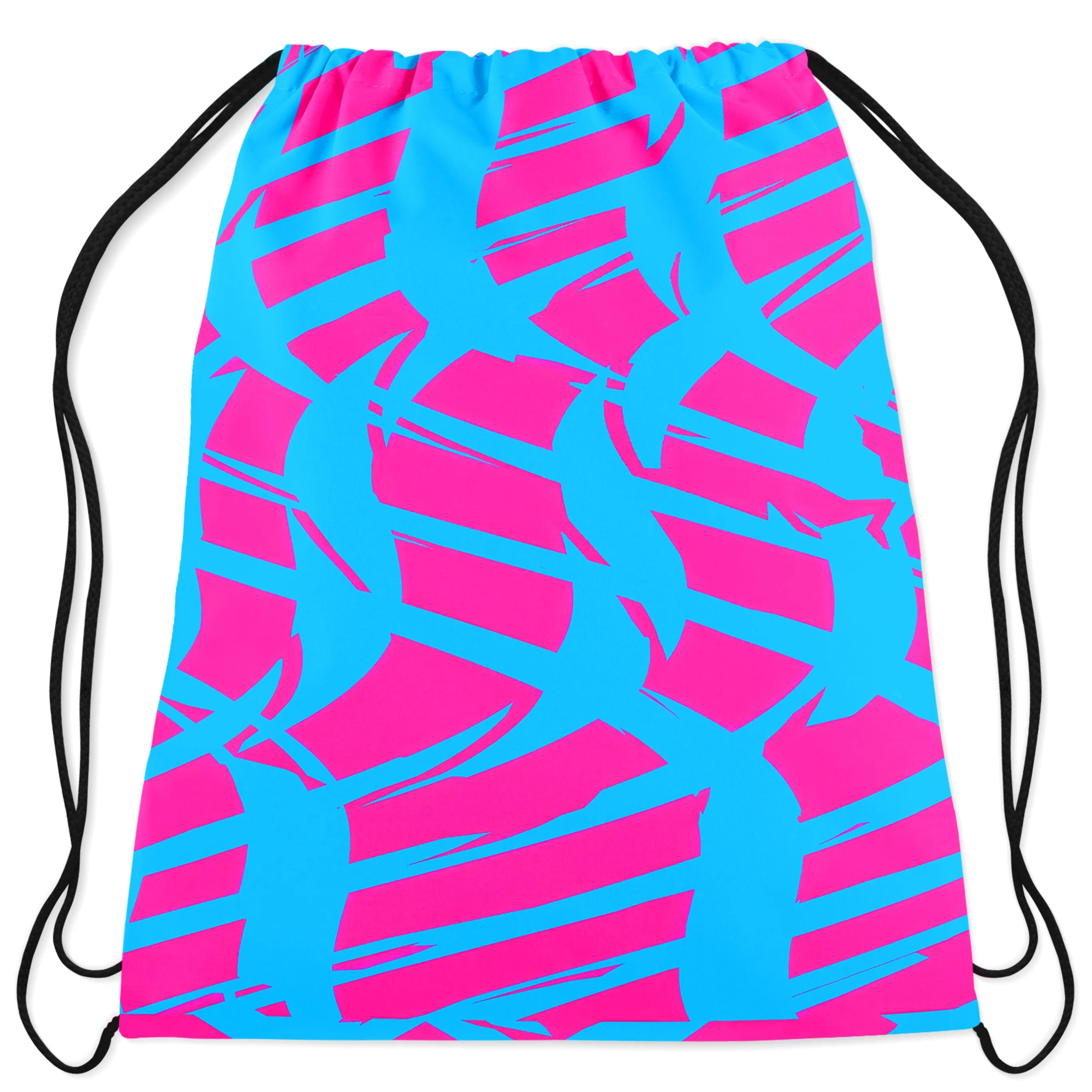 Pink and Blue Squiggly Rave Checkered Drawstring Bag