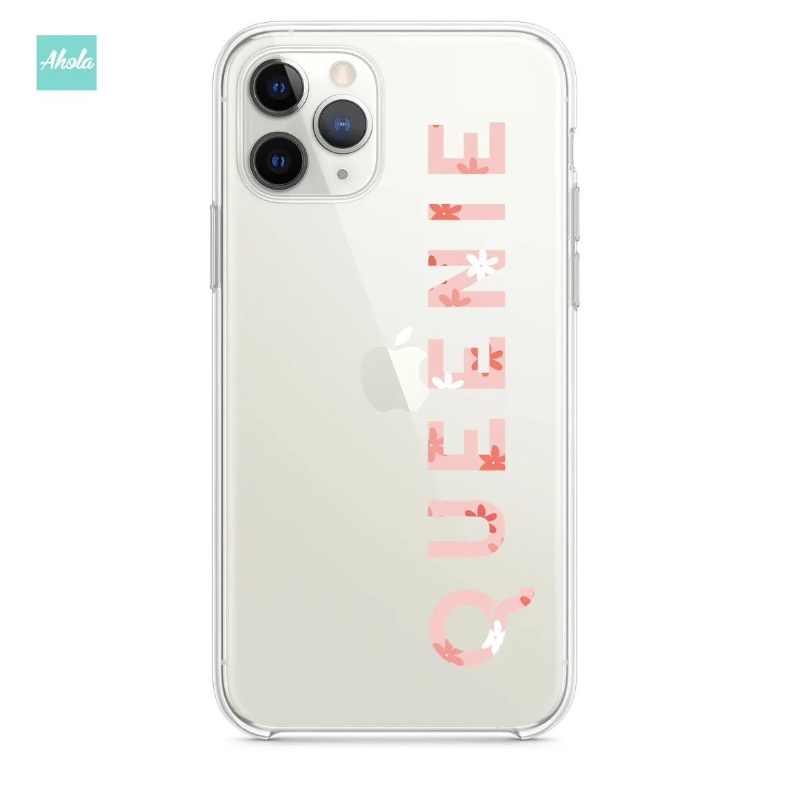 【Pink Florals】Soft TPU transparent phone case 粉色小花名字透明電話軟殼