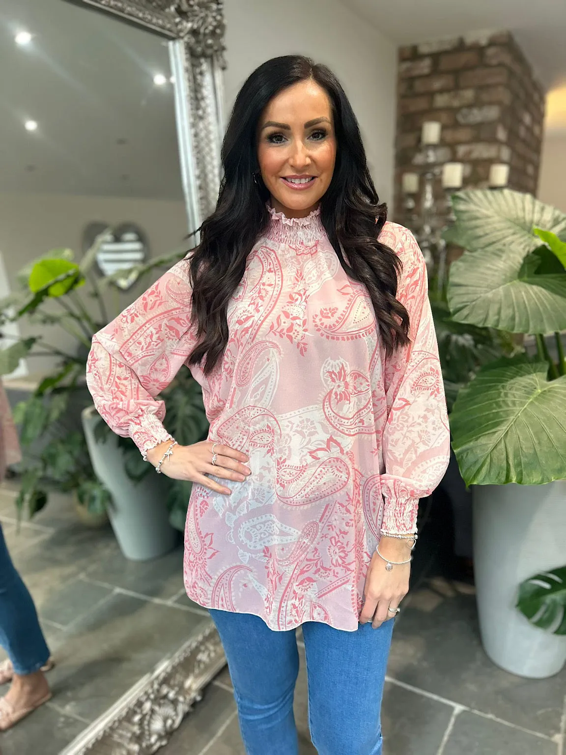 Pink Paisley High Neck Blouse June