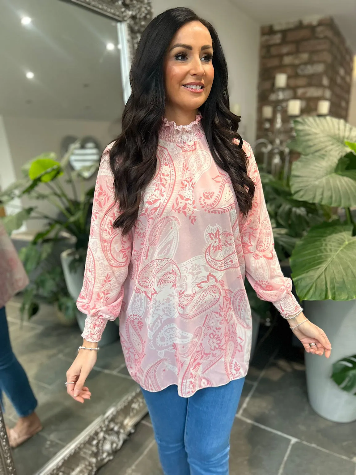 Pink Paisley High Neck Blouse June