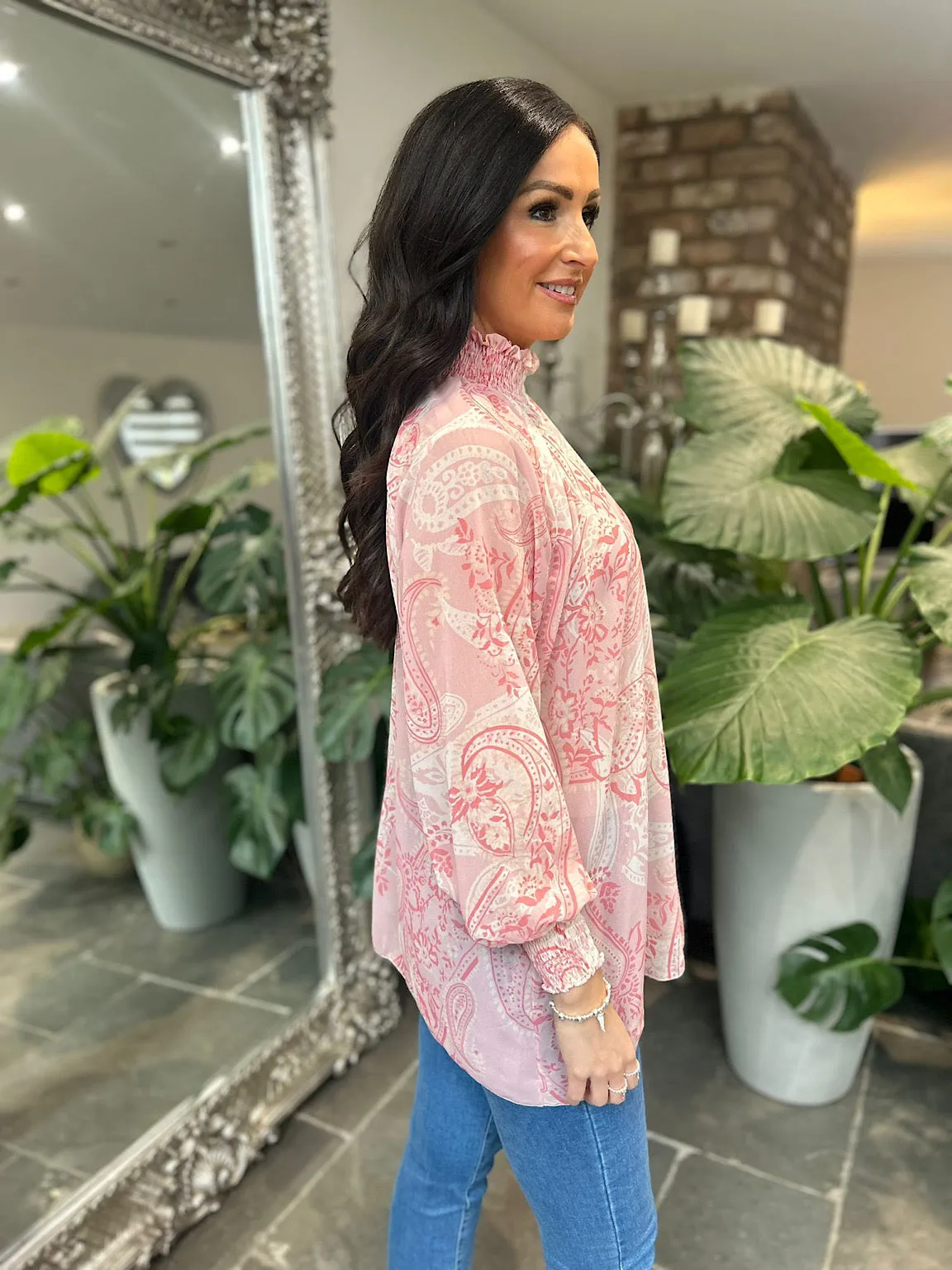 Pink Paisley High Neck Blouse June