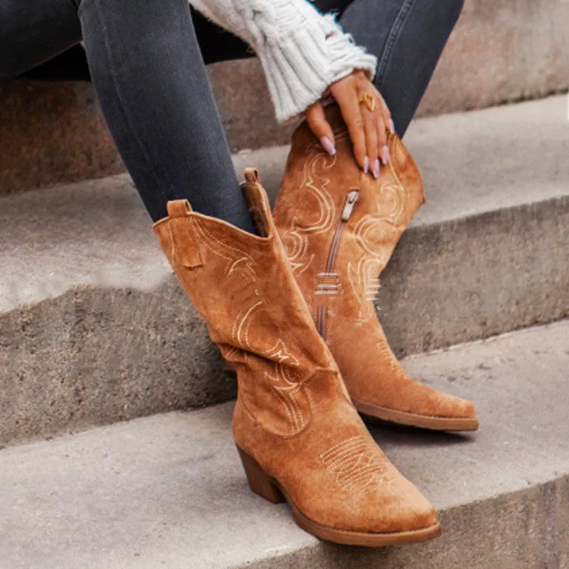 Pointed boots suede denim boots