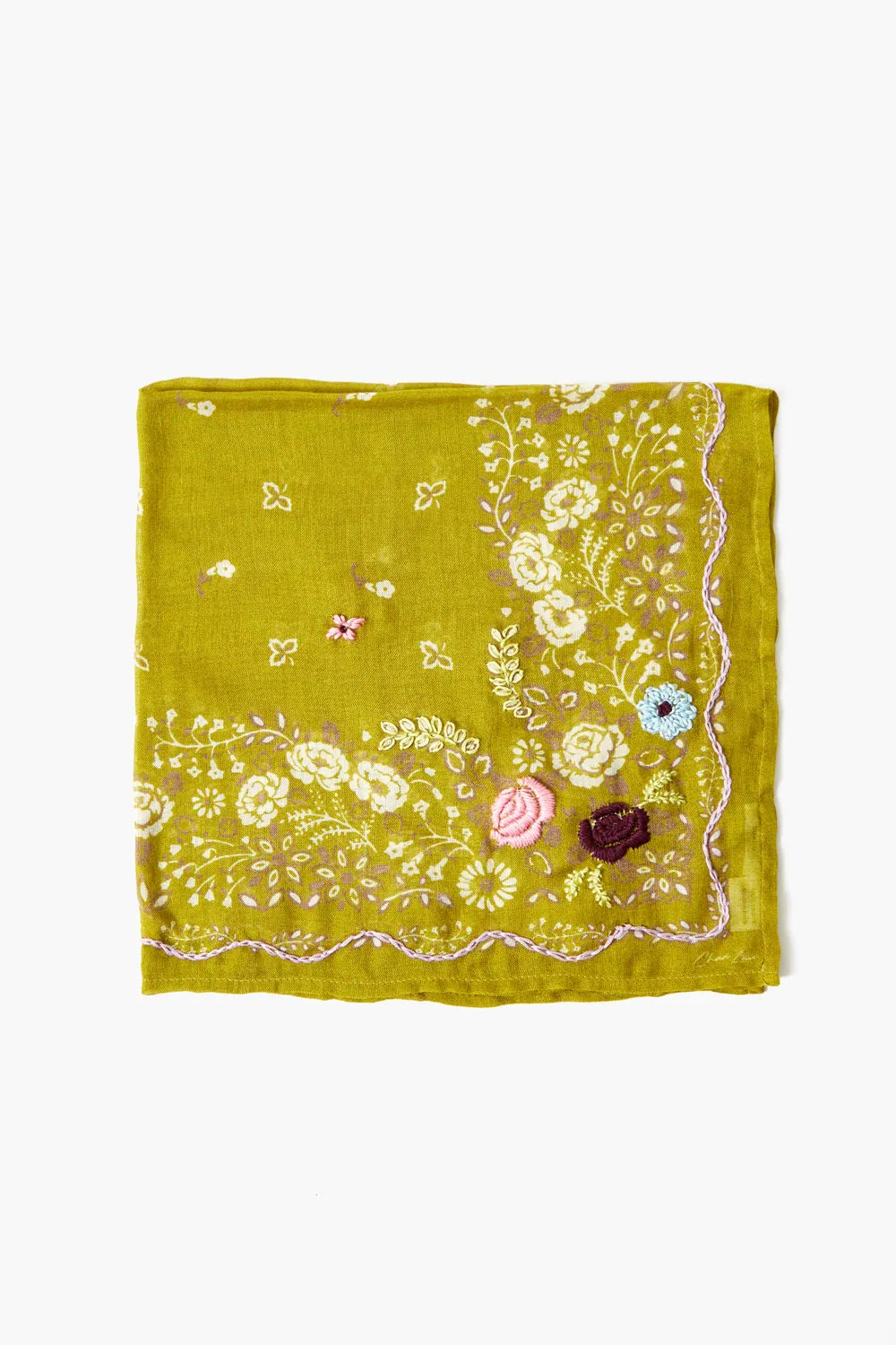 Posy Embroidered Bandana Ochre