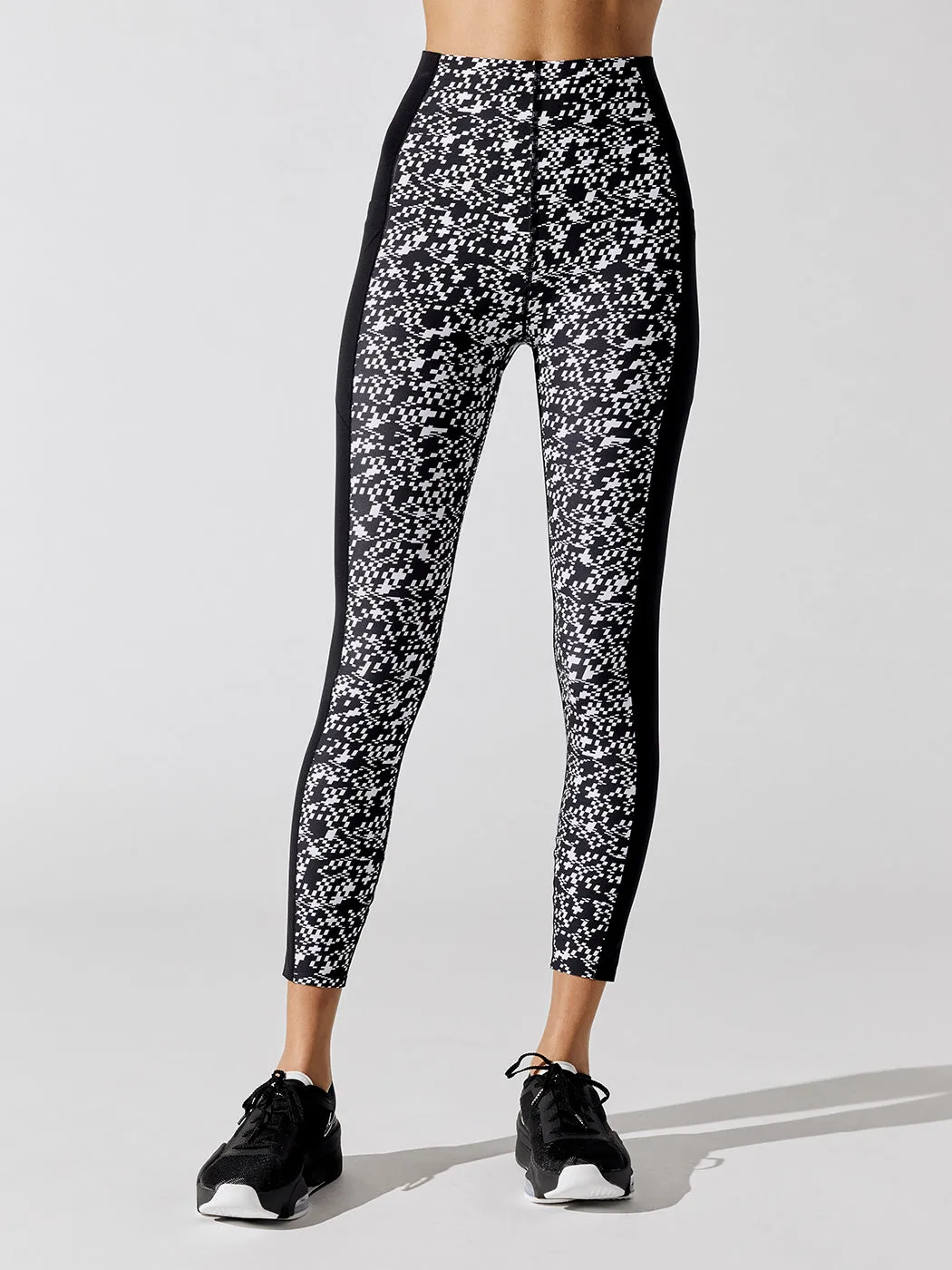 Power High Waist 7/8 Workout Leggings - Black Mini Geo Build Print