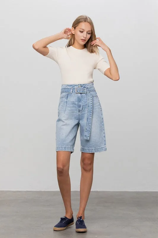 Premium Belted Denim Bermudas