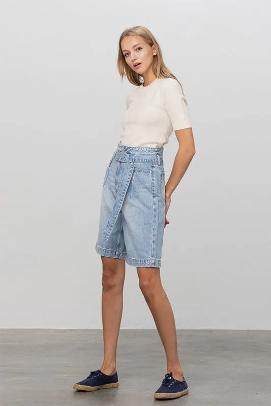 Premium Belted Denim Bermudas