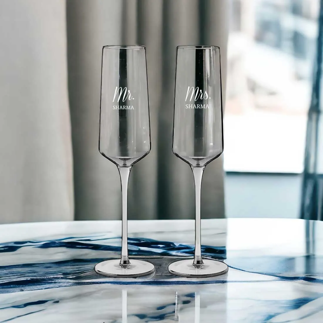 Premium Champagne Glasses Customised with Name For Couples