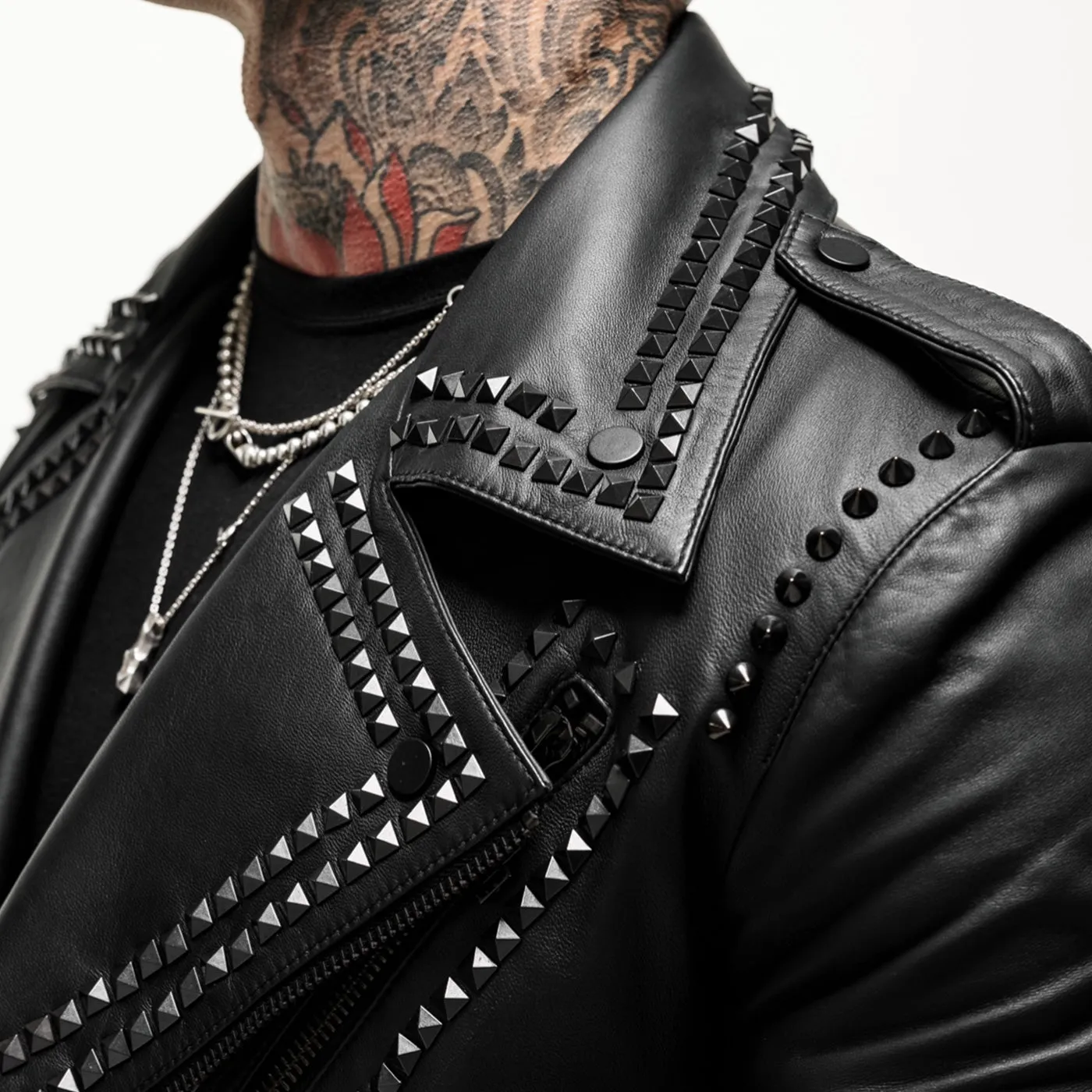 Printed Vampire Studded Leather Jacket