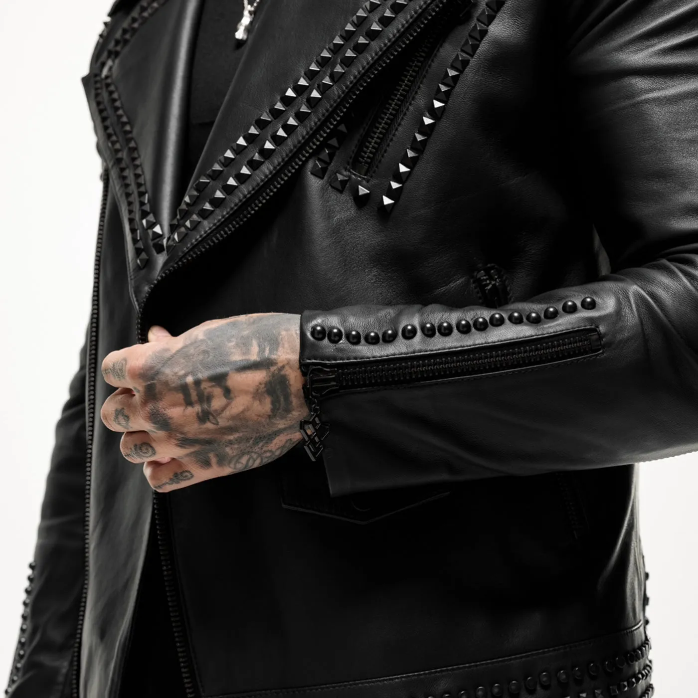 Printed Vampire Studded Leather Jacket