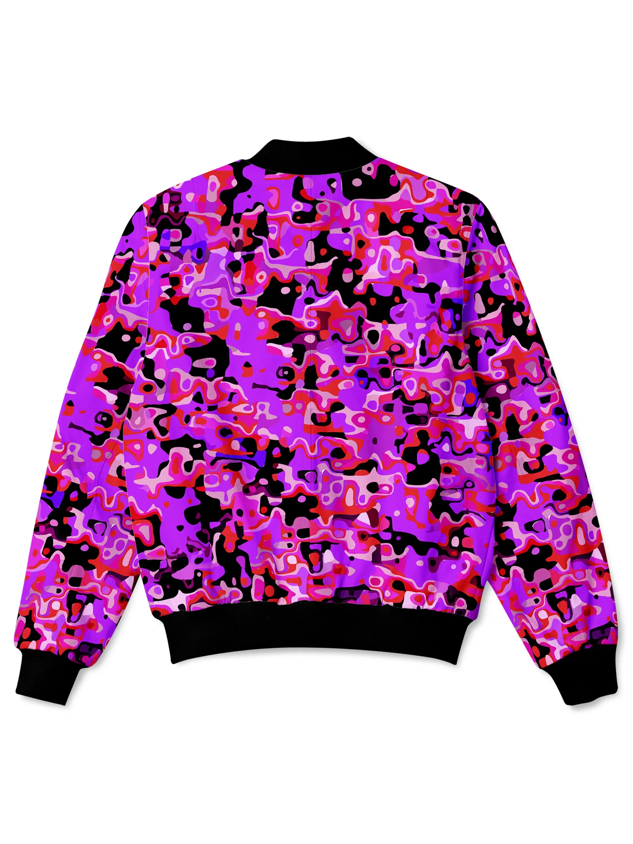 Purple Red and Black Rave Camo Melt Bomber Jacket