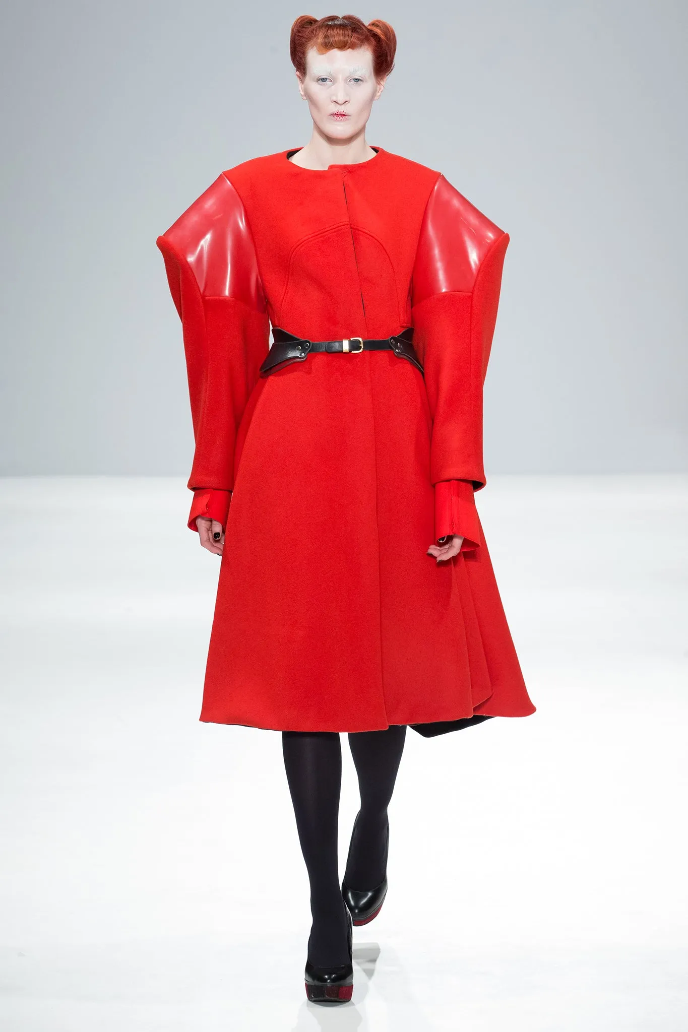 Red Wool and Latex Broad Coat