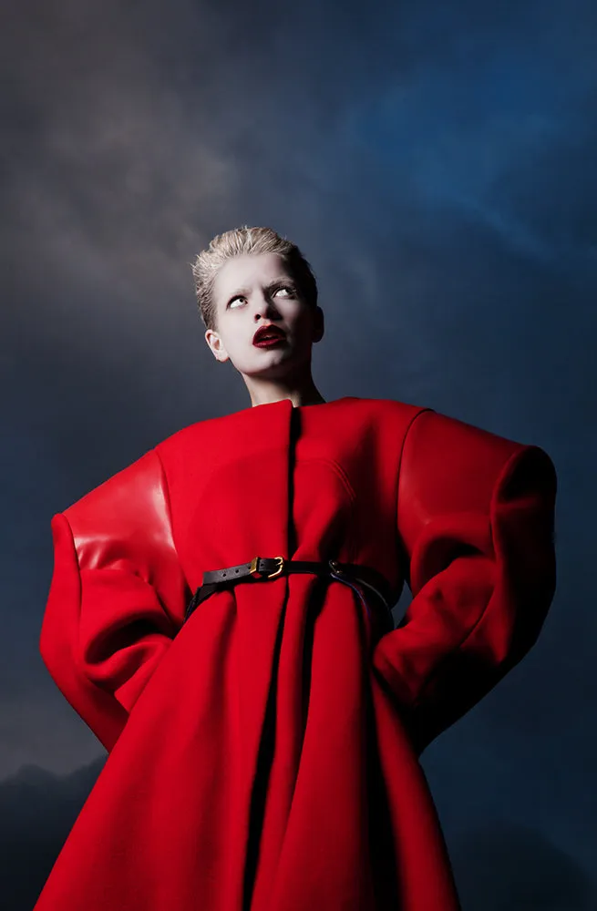 Red Wool and Latex Broad Coat