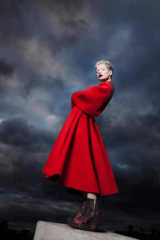 Red Wool and Latex Broad Coat