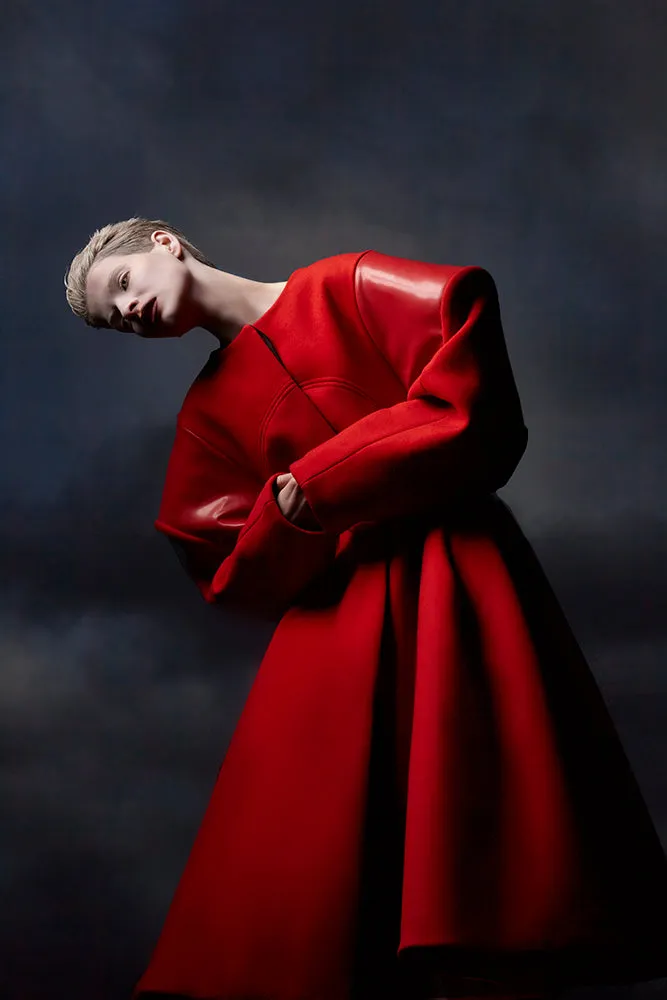 Red Wool and Latex Broad Coat