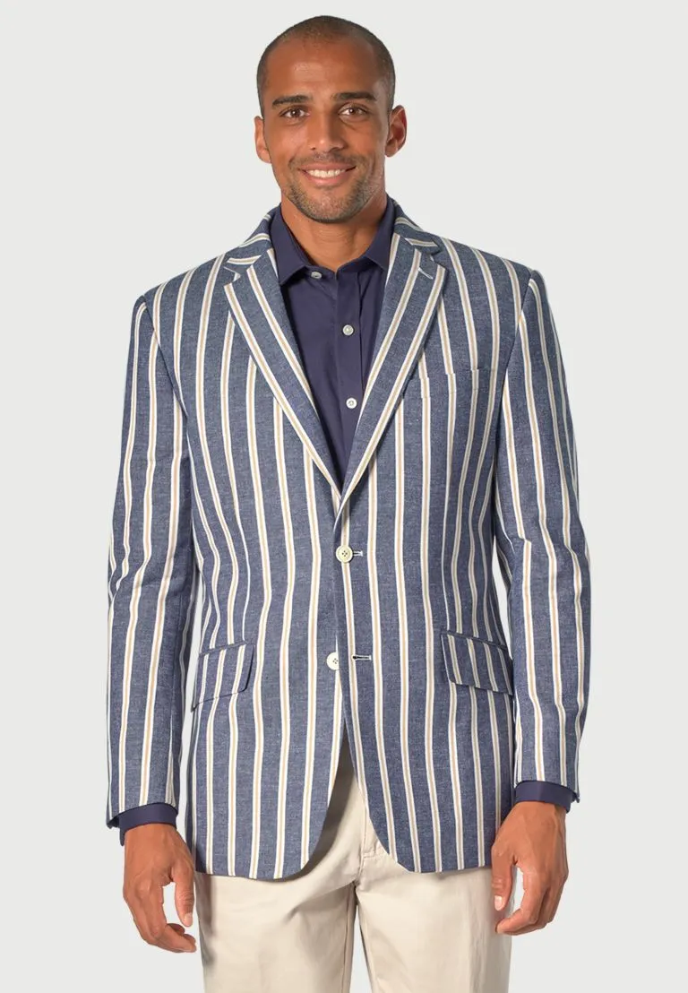 Regular Fit Rafter Blue Stripe Cotton Linen Jacket