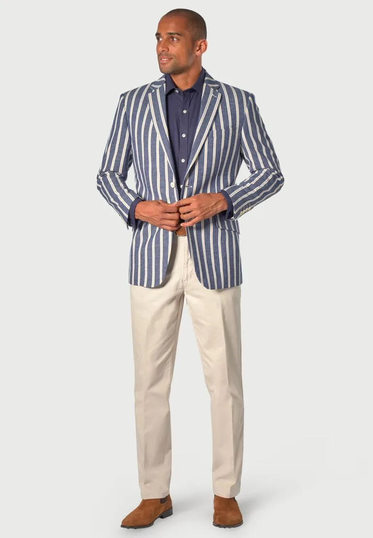 Regular Fit Rafter Blue Stripe Cotton Linen Jacket