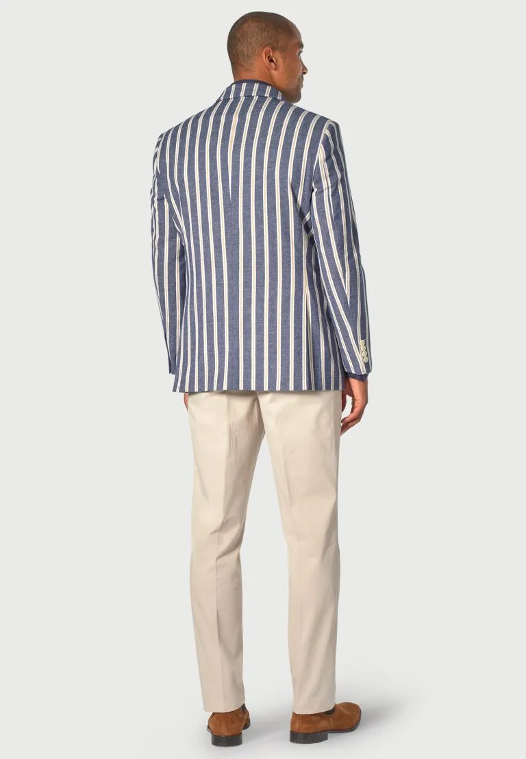 Regular Fit Rafter Blue Stripe Cotton Linen Jacket