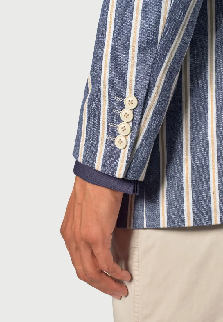 Regular Fit Rafter Blue Stripe Cotton Linen Jacket