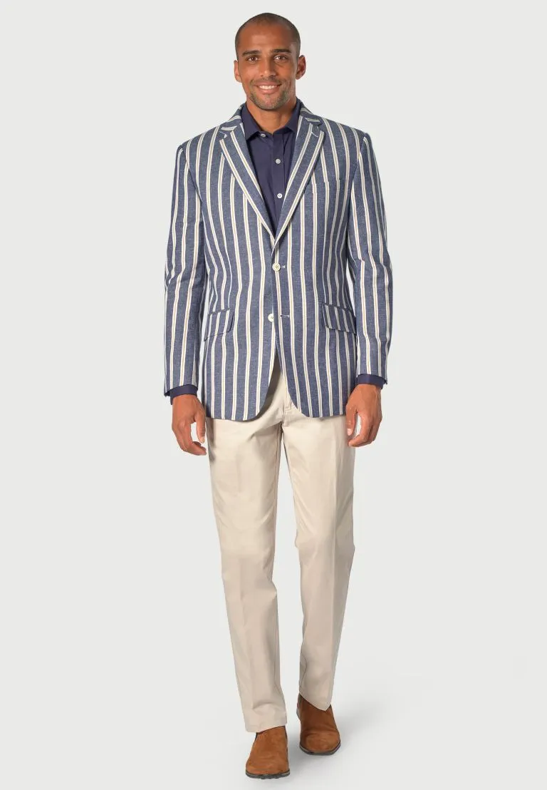 Regular Fit Rafter Blue Stripe Cotton Linen Jacket