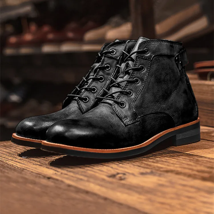 Retro Boots Men Lace-up Leather Ankle Boots