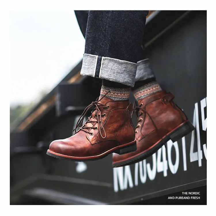 Retro Boots Men Lace-up Leather Ankle Boots