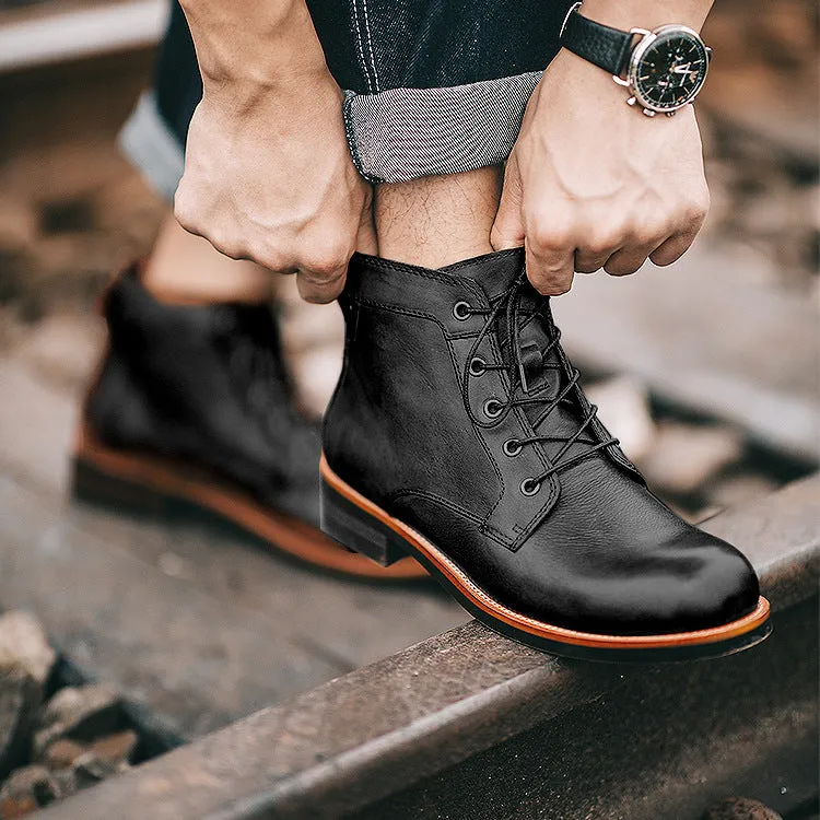 Retro Boots Men Lace-up Leather Ankle Boots