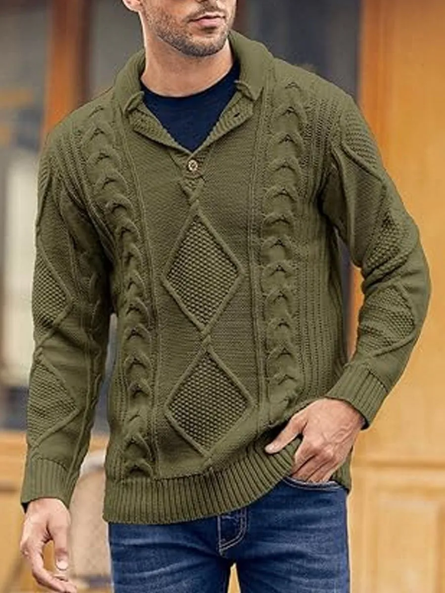 Retro Solid Color Half-Open V-Neck Cable Knit Pullover Sweater