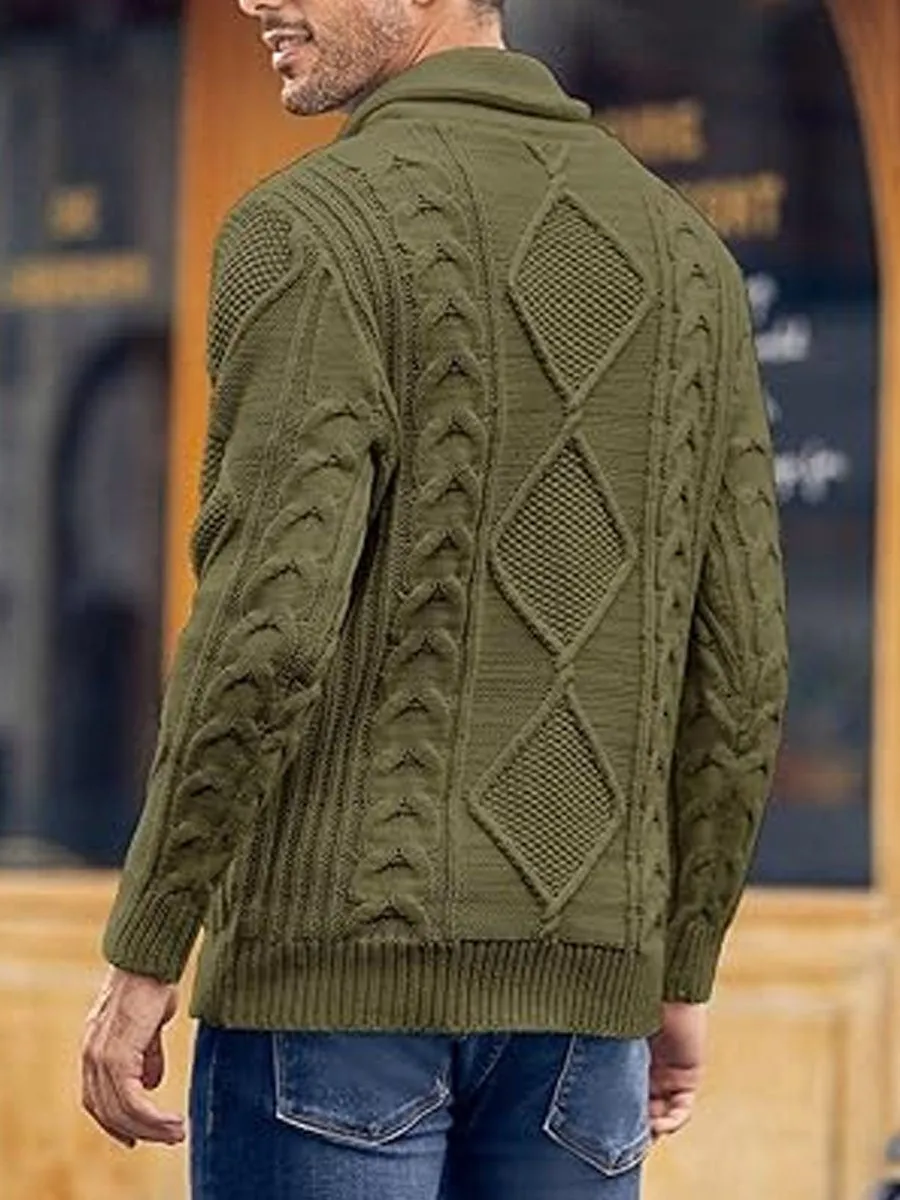 Retro Solid Color Half-Open V-Neck Cable Knit Pullover Sweater