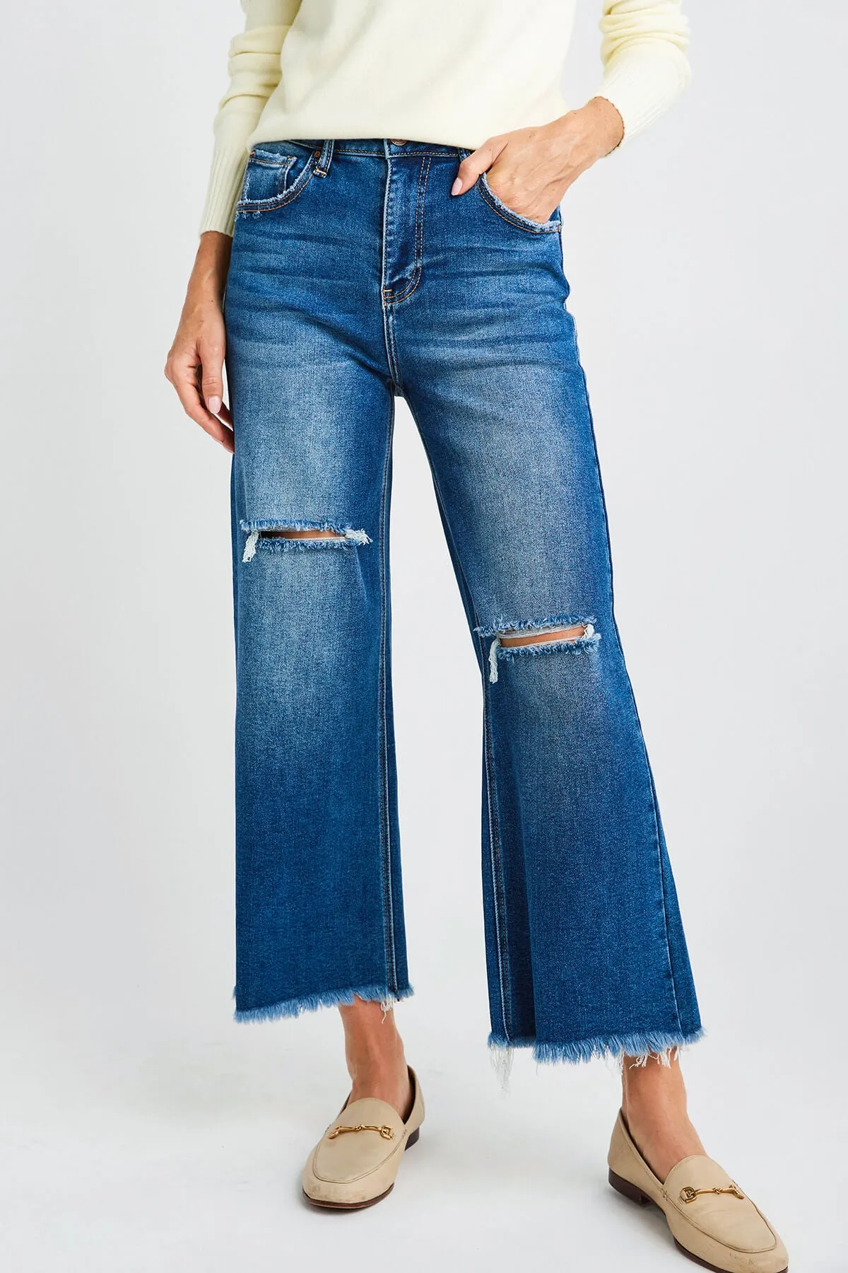 Risen SoHo Frayed Ankle Wide Leg Jeans