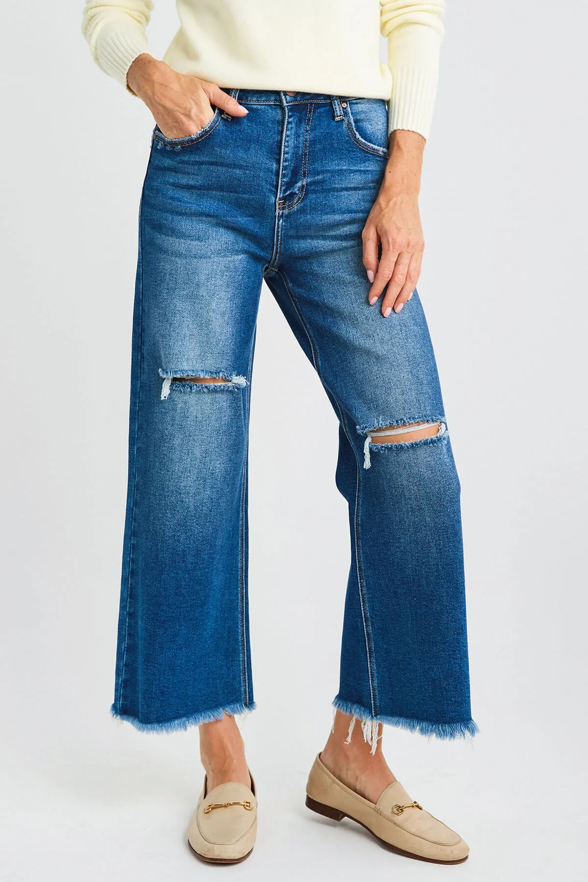 Risen SoHo Frayed Ankle Wide Leg Jeans