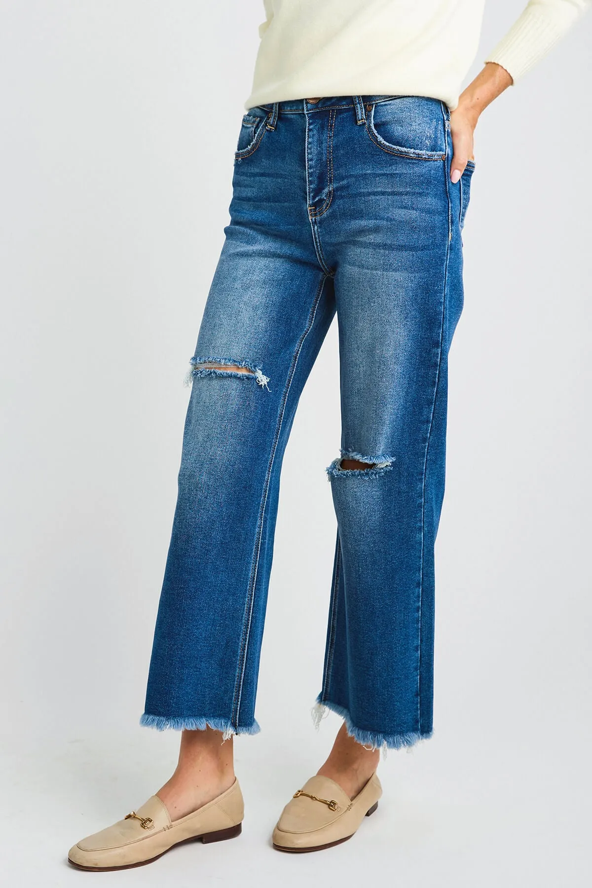 Risen SoHo Frayed Ankle Wide Leg Jeans