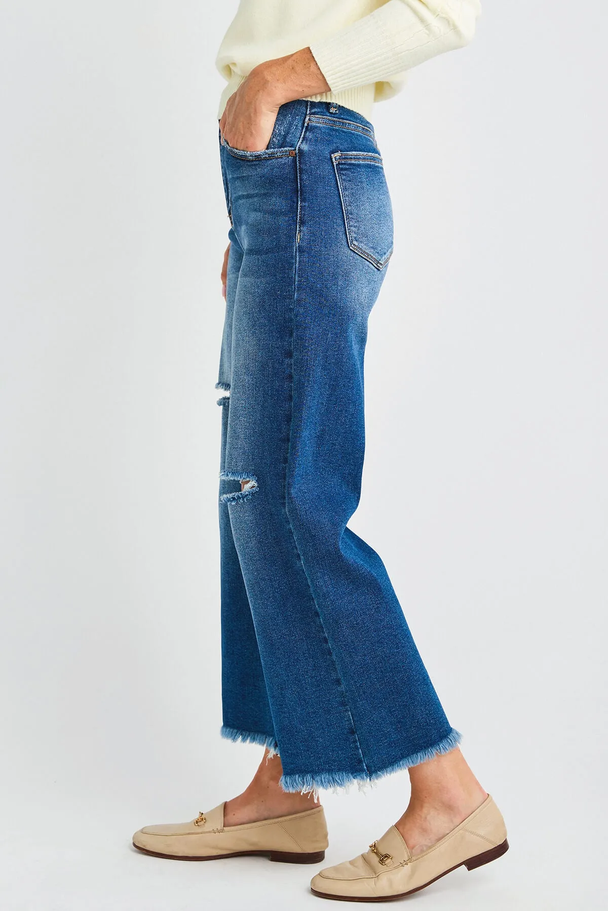 Risen SoHo Frayed Ankle Wide Leg Jeans