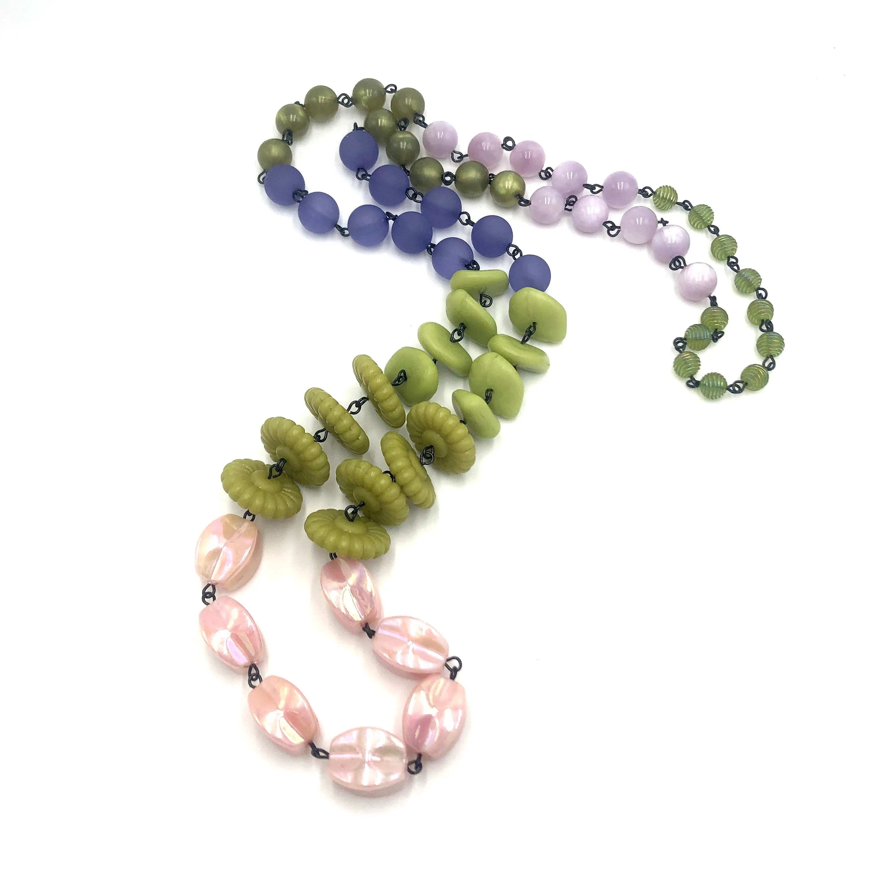 Sage & Soft Pink Rosary Rope Necklace