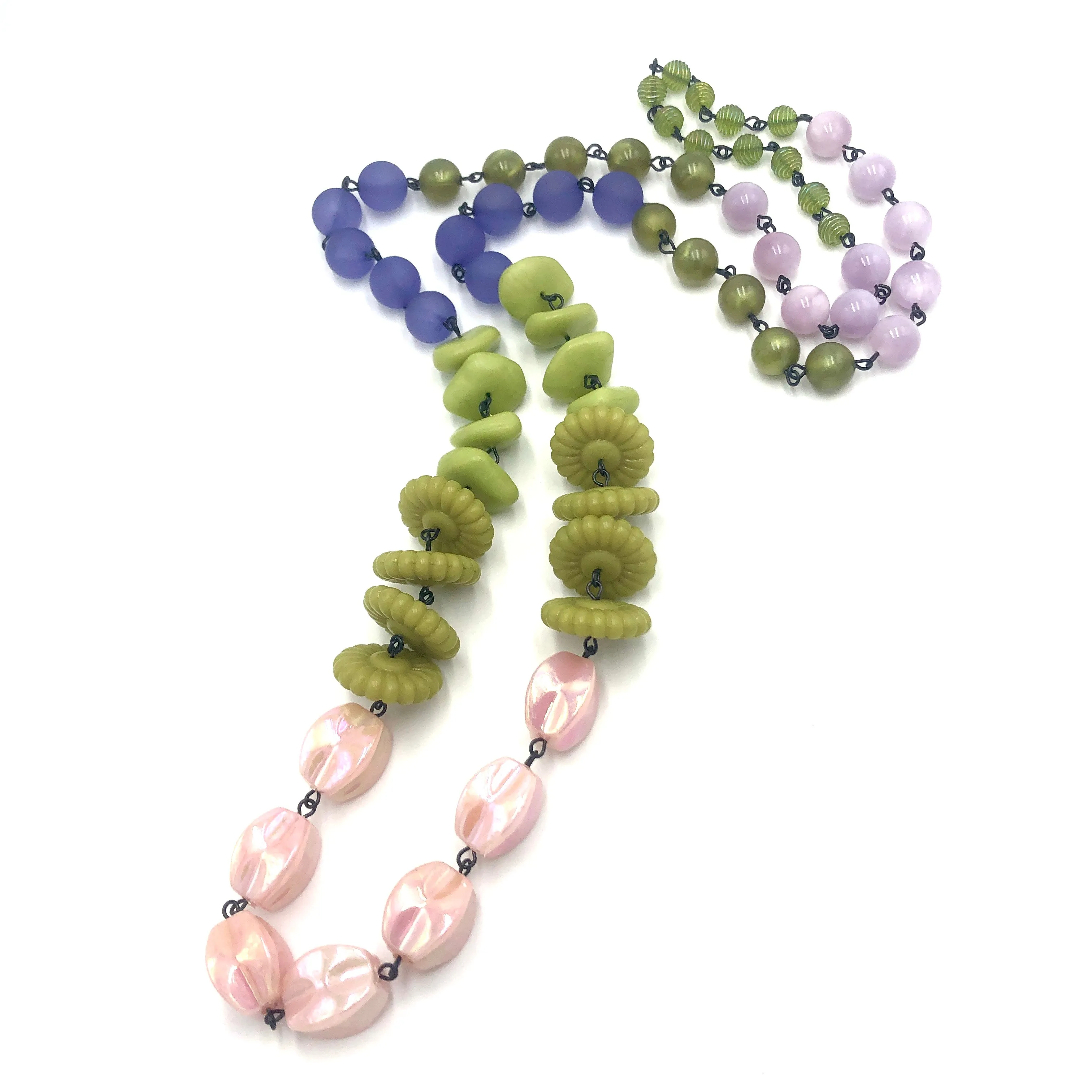 Sage & Soft Pink Rosary Rope Necklace