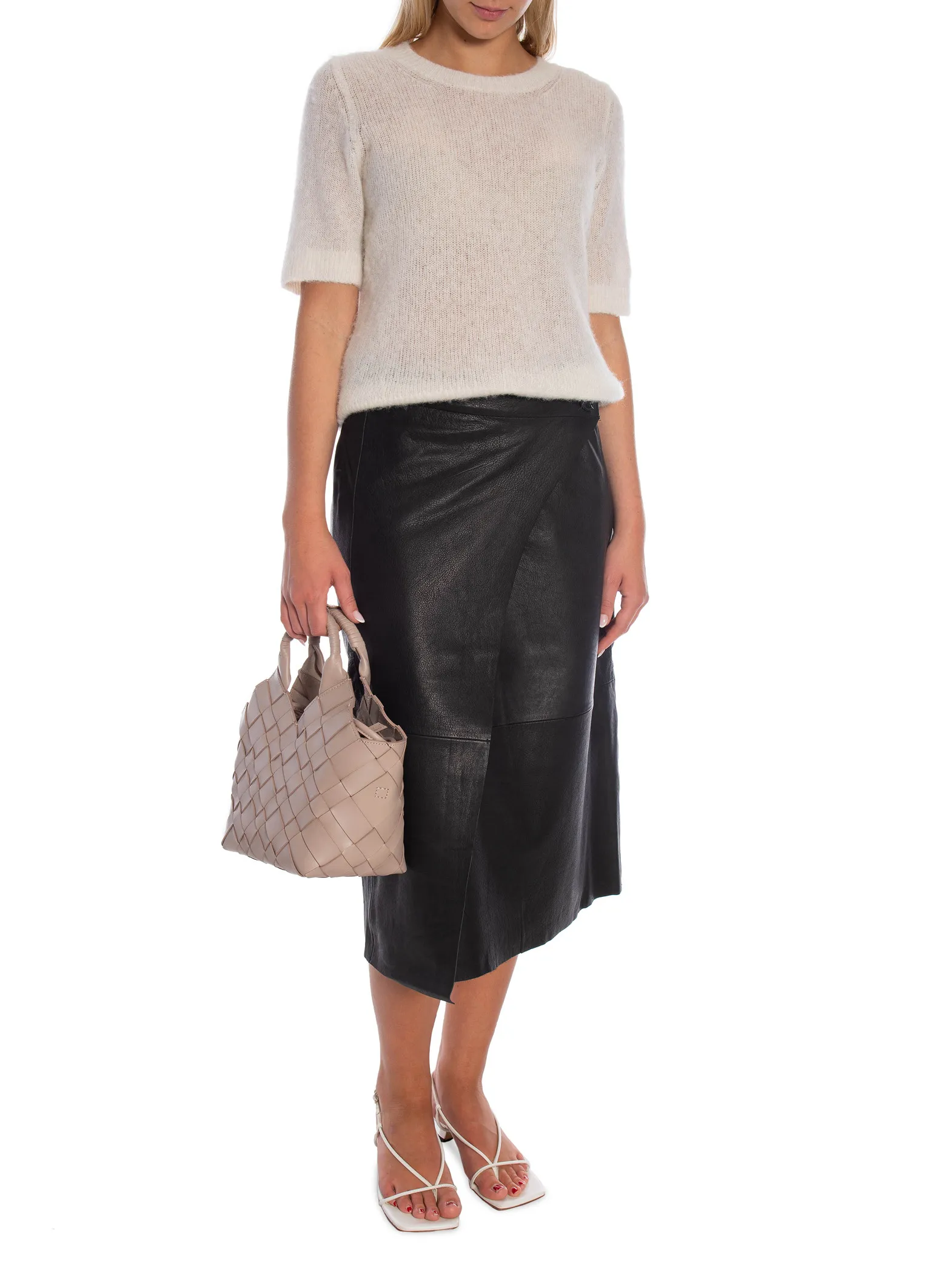 SELECTED FEMME SKIRT AMALIA MW WRAP LEATHER BLACK