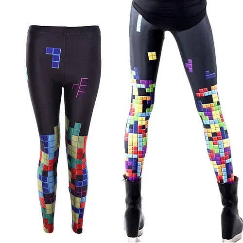 Sexy women 3D prints tetris Sliding Blocks game Polyester elastic fitness Leggings Pants Women Accessories SM6