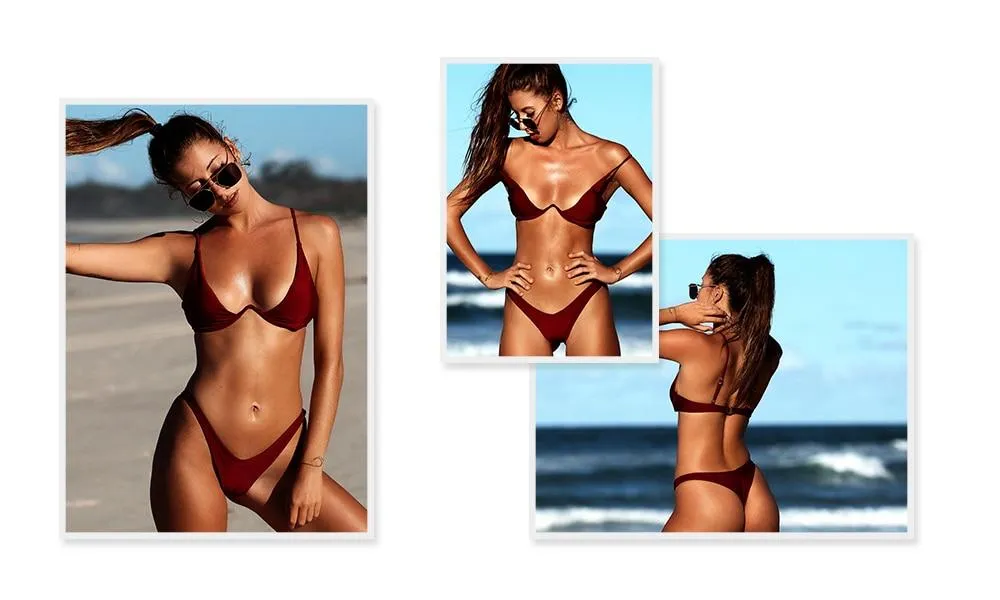 Sexy Women's Brazilian Push-Up Underwire Low Waist Bikini Set