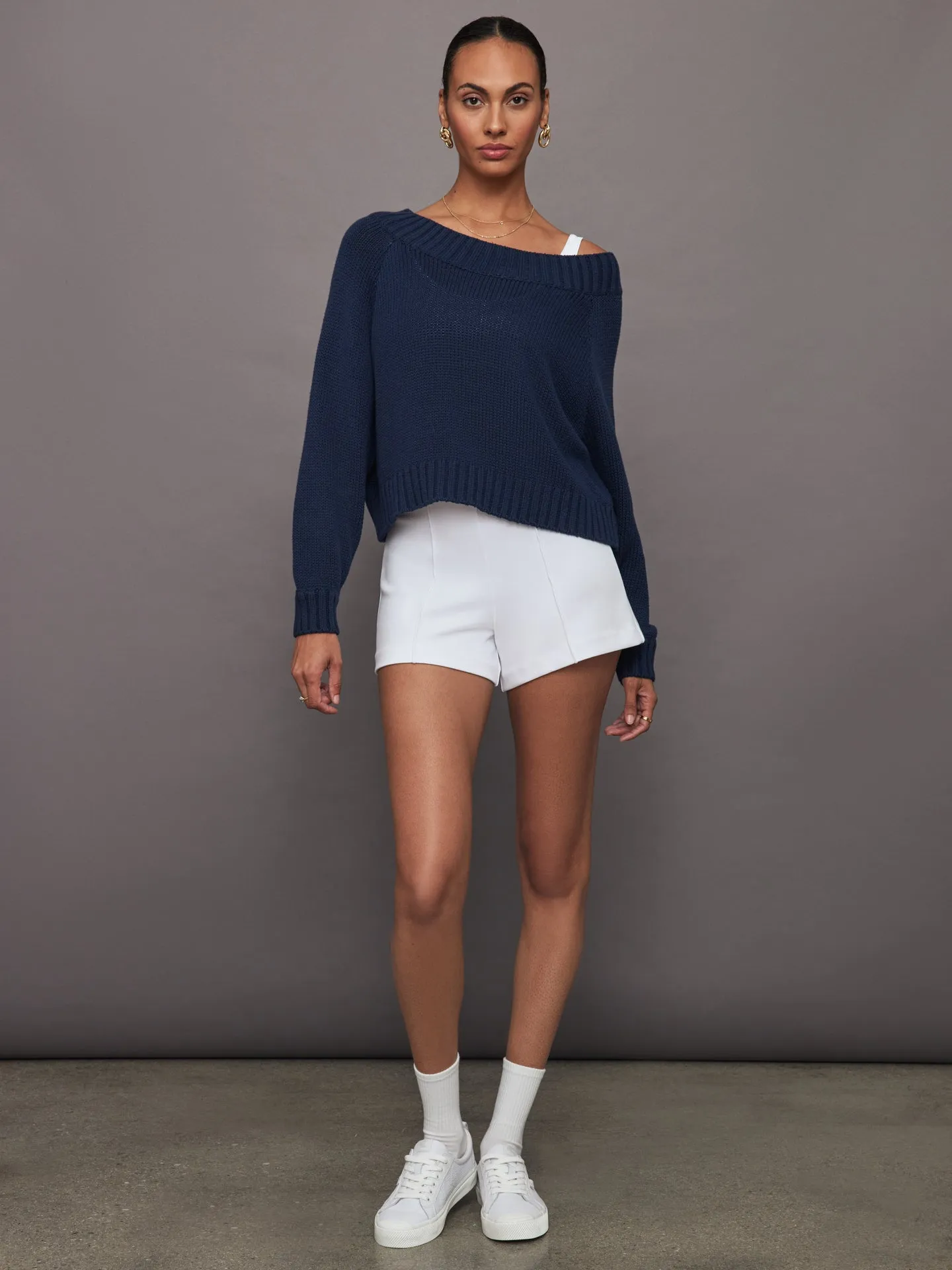 Slouchy Knit Sweater - Navy